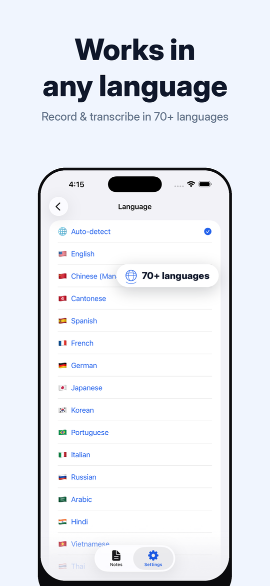 Vocory transcribing in one of 70+ languages