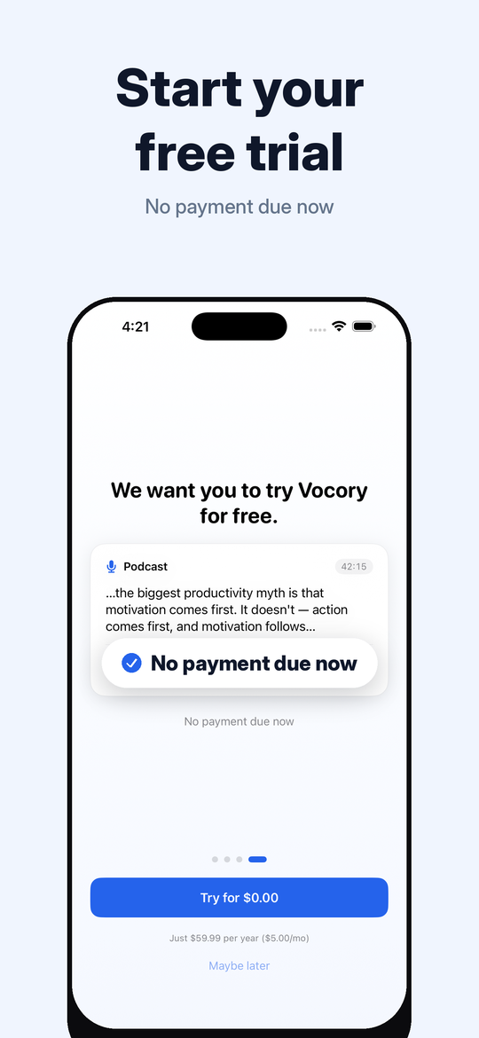 Vocory Pro free-trial screen